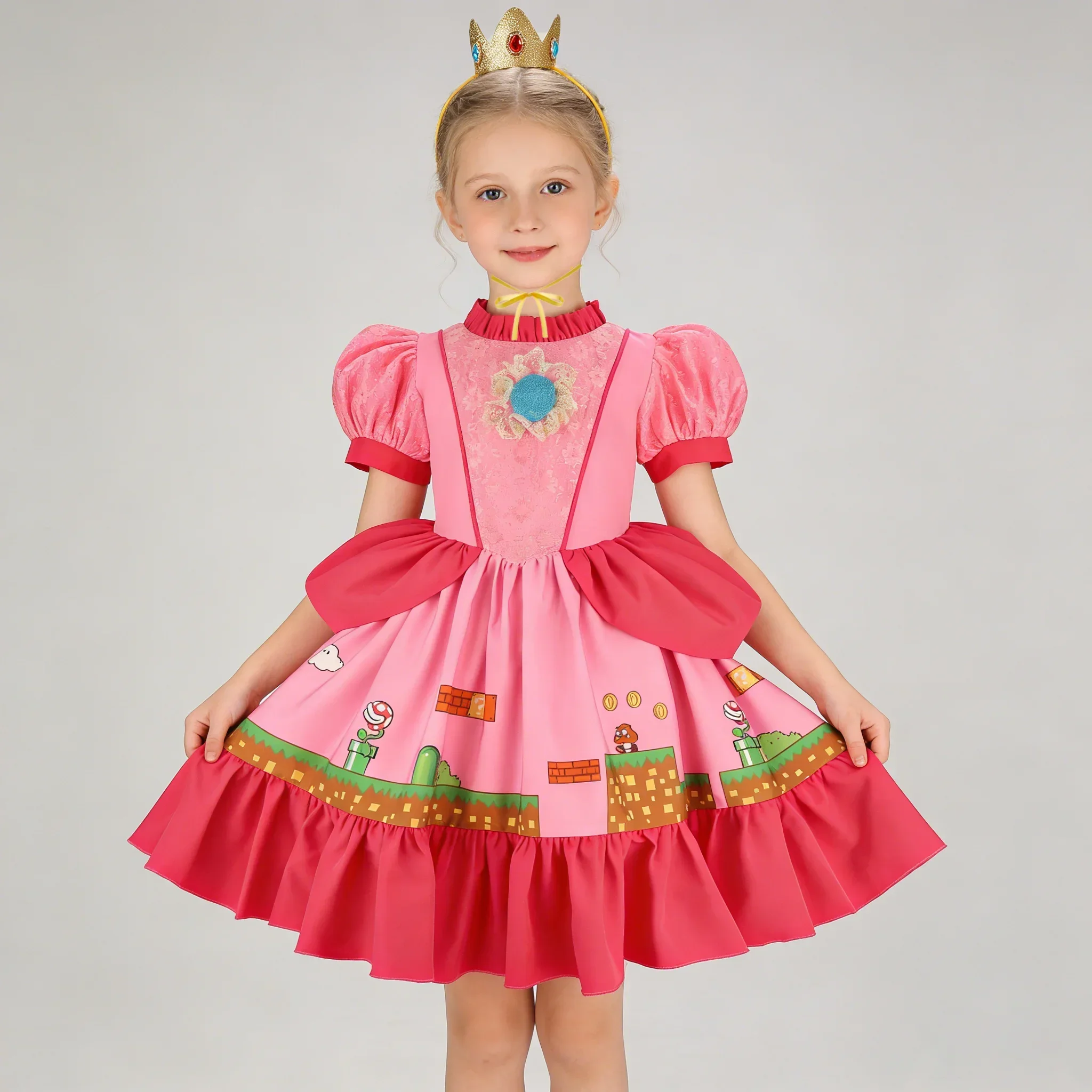 Party Games Kids Birthday - Robe de princesse rose pour filles,